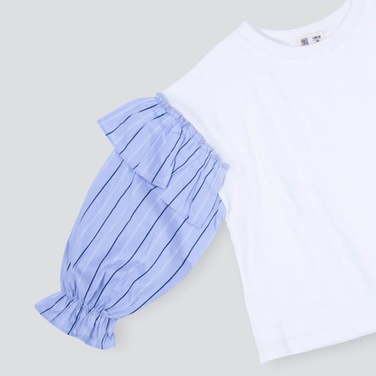 White And Blue Sleeves Top For Girls