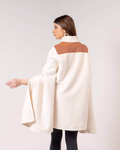 White Cape Jacket With Brown Shoulder For Women