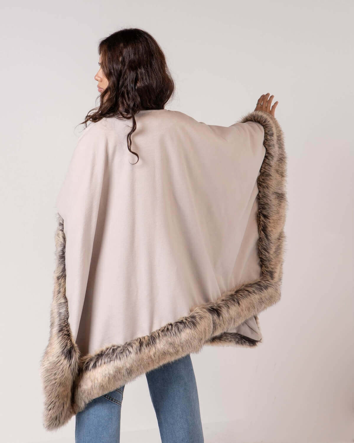 Beige Fur Eskimo Cape For Women (With Name Embroidery Option)