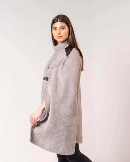 Grey Cape Jacket With Black Shoulder For Women