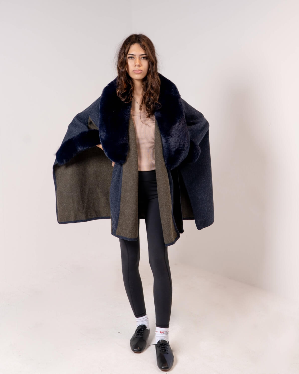 7067 Navy Fur Coat For Women