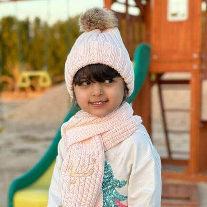 Multi-Color Beenie Cap And Scarf For Kids - Suitable For Below 2-years