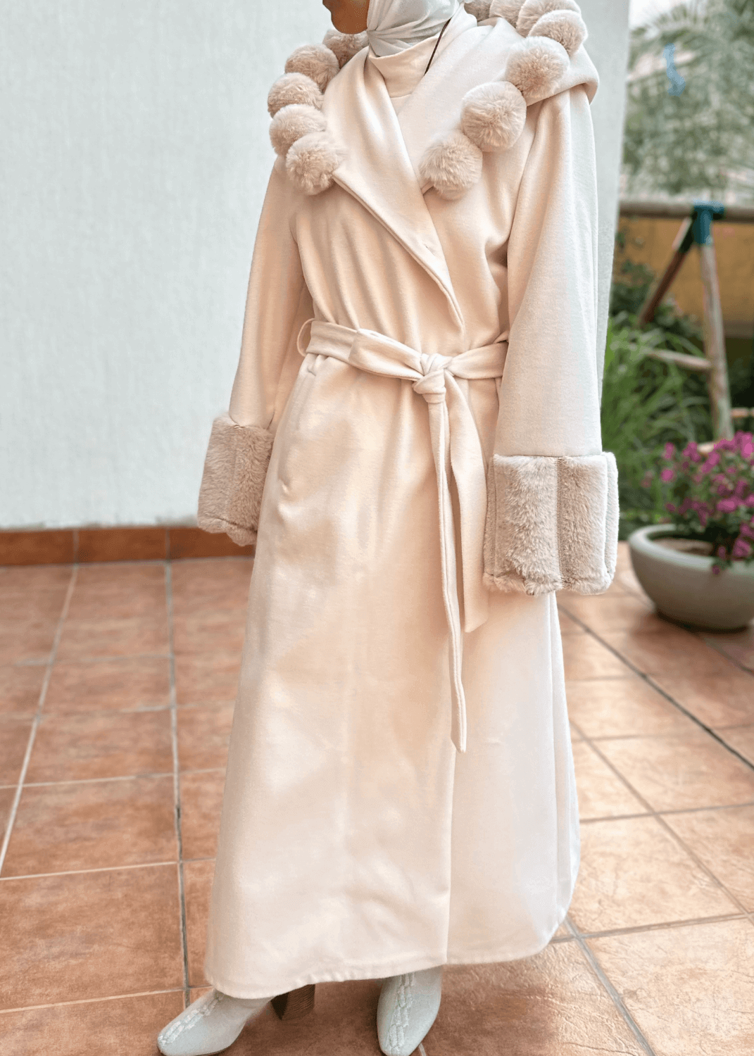 Multi-Color Bisht With Puff-Puff Hoodie For Women