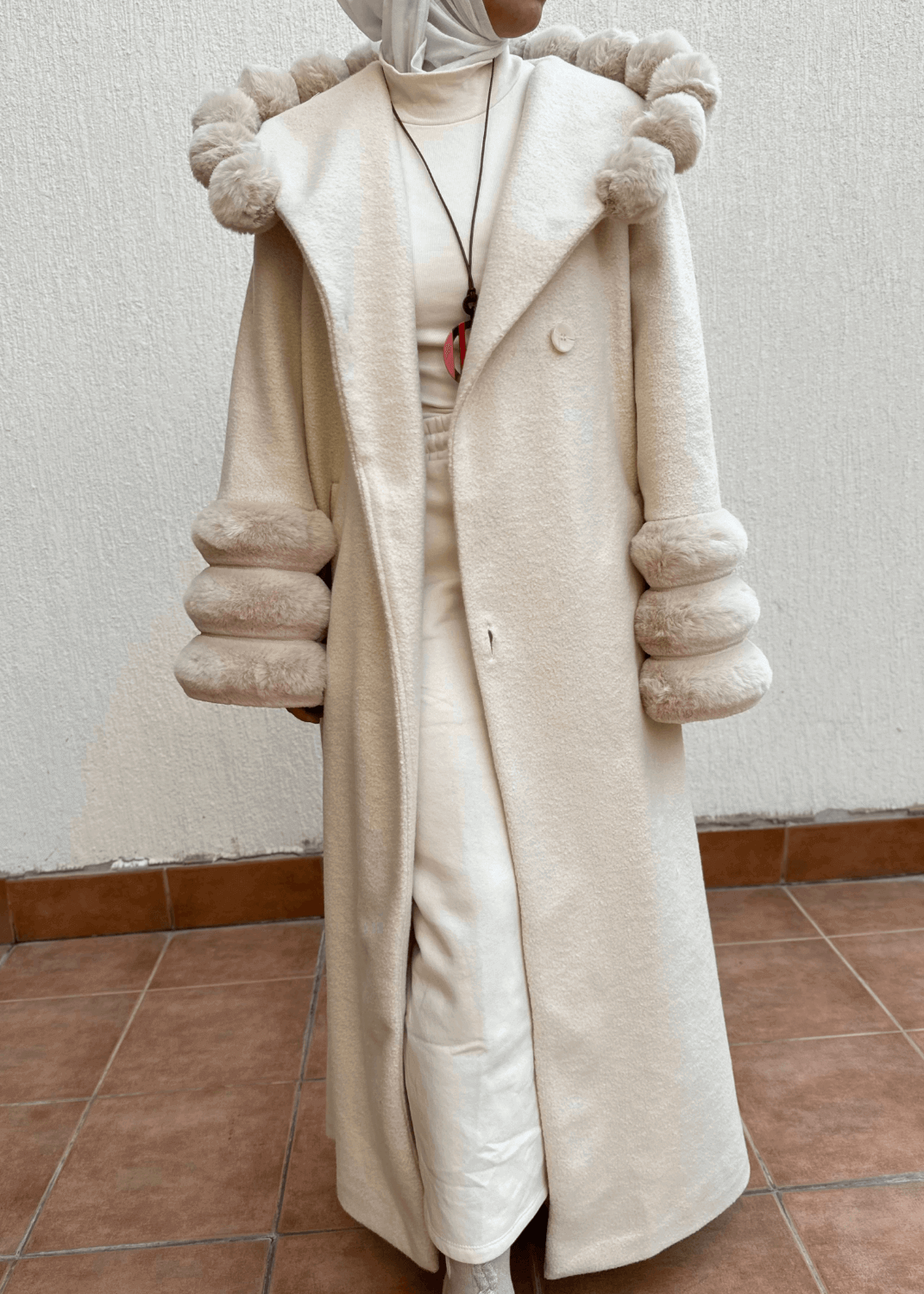 Multi-Color Bisht With Puff-Puff Hoodie For Women