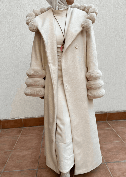 Multi-Color Bisht With Puff-Puff Hoodie For Women