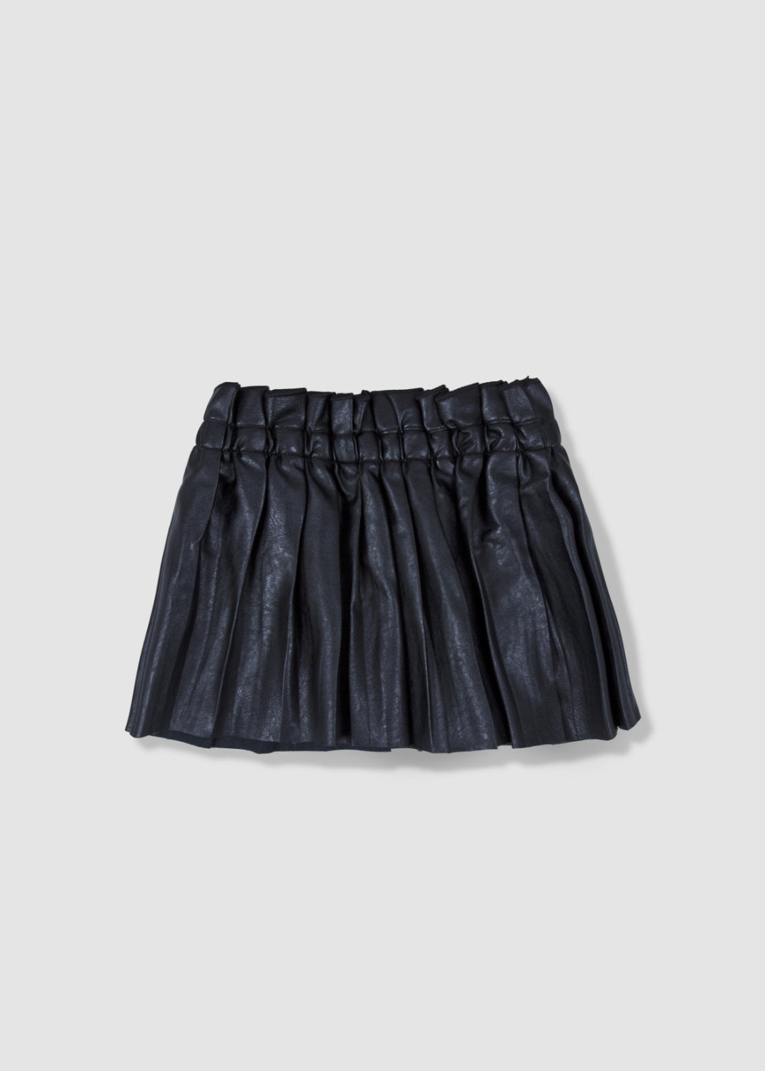 Black Faux Leather Pleated Skirt For Girls