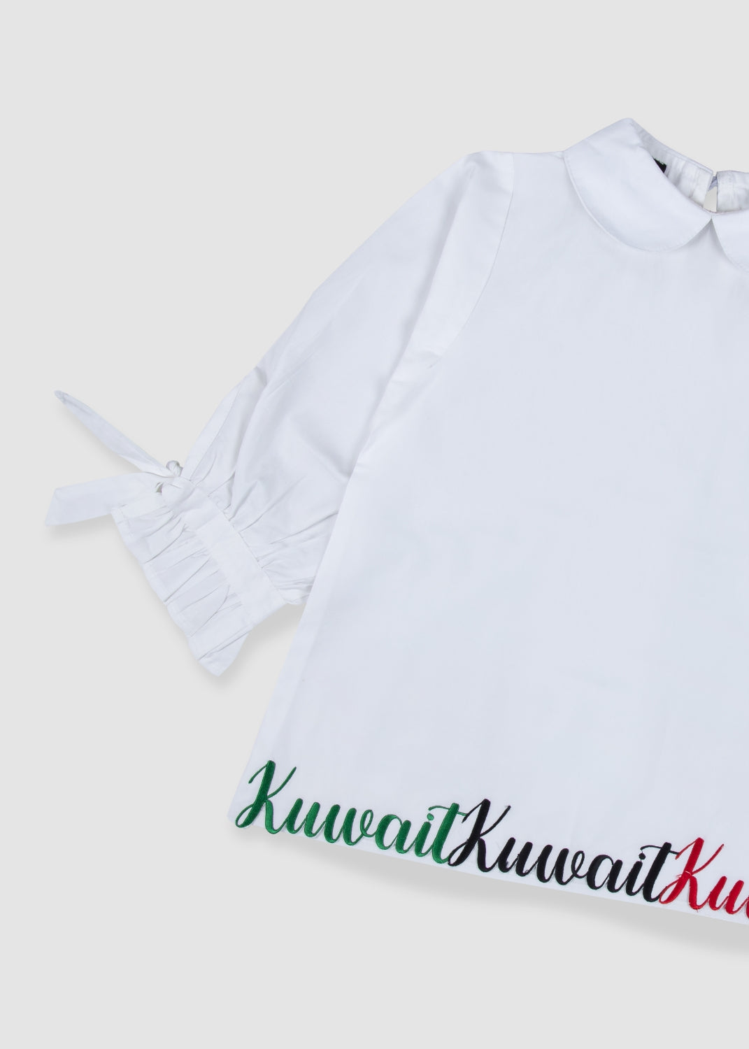 White Blouse With Kuwait Bottom Cut Embroidery For Girls 23PSSTB49 (With Name Embroidery Option)