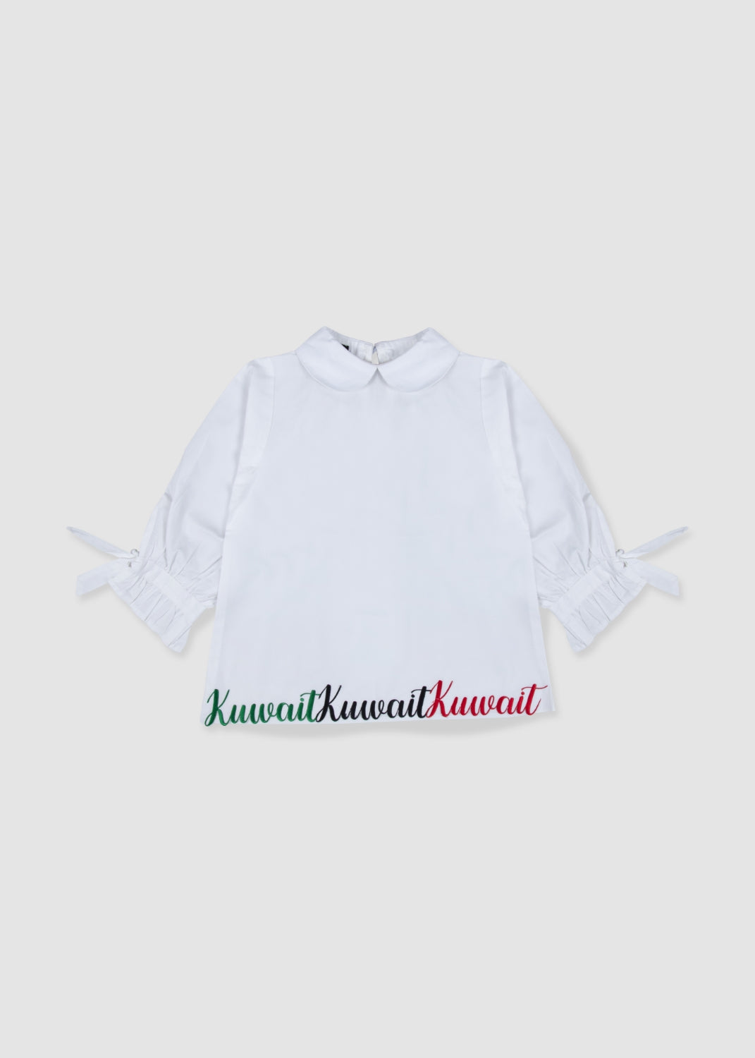 White Blouse With Kuwait Bottom Cut Embroidery For Girls 23PSSTB49 (With Name Embroidery Option)