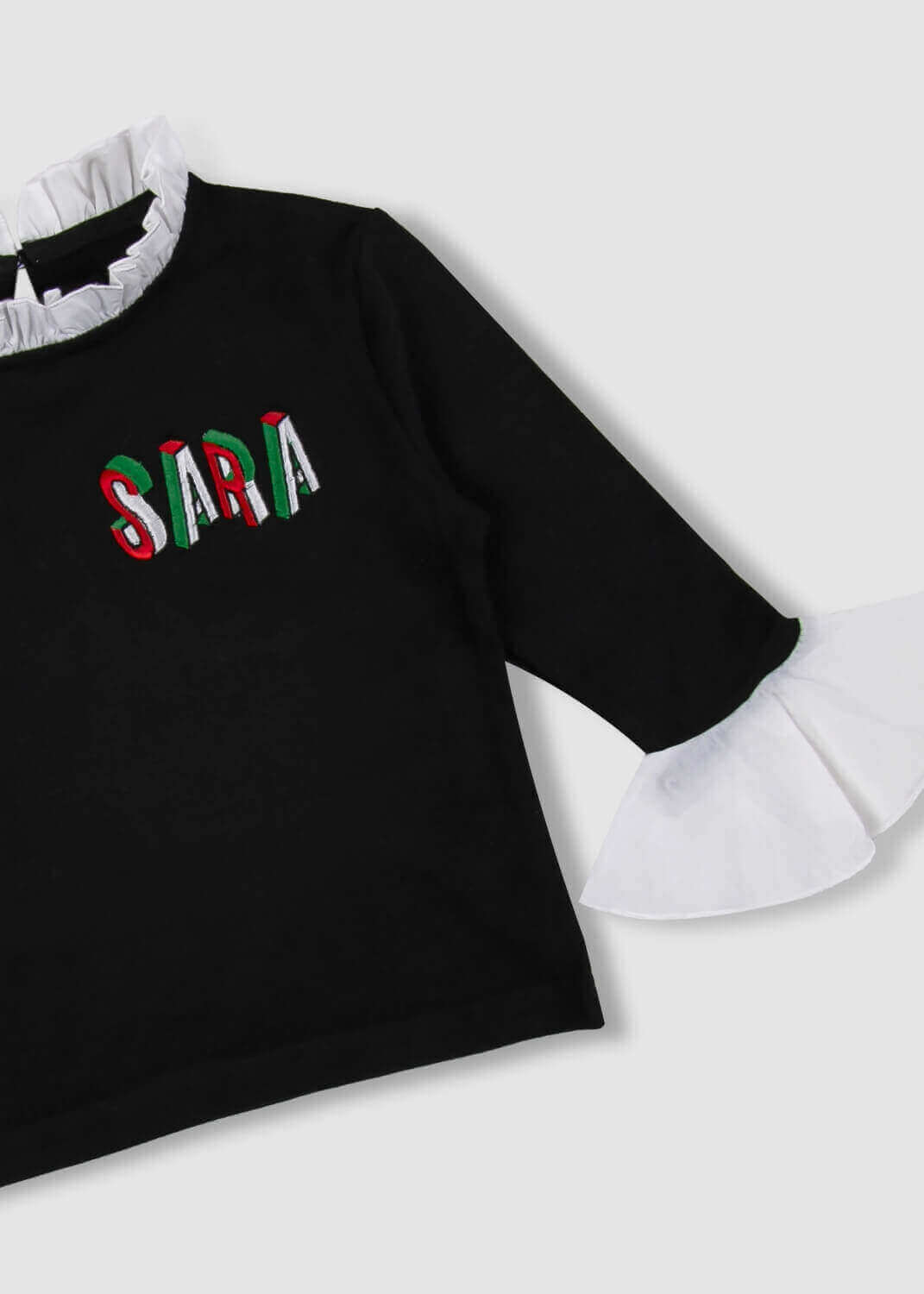 Black Top With White Cuffs And Collar For Girls 23SS0TB467172 -3D Edition (With Name Embroidery)