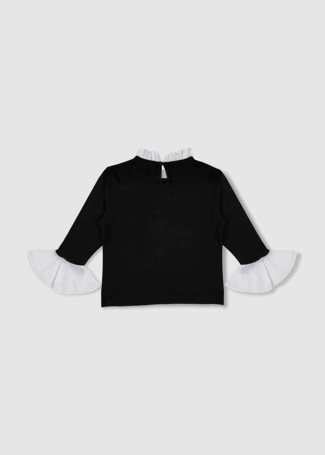 Black Top With White Cuffs And Collar For Girls 23SS0TB467172 -3D Edition (With Name Embroidery)