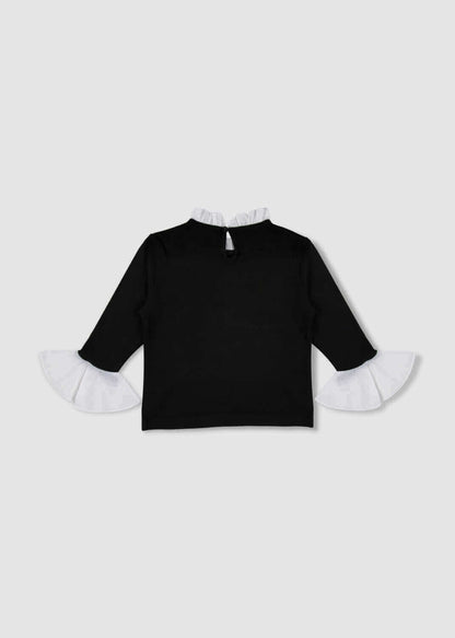 Black Top With White Cuffs And Collar For Girls 23SS0TB467172 -3D Edition (With Name Embroidery)