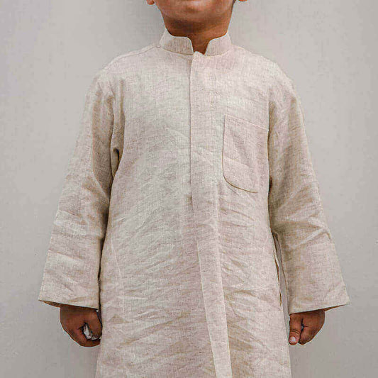 Beige Linen Dishdasha Al Jazeera For Kids