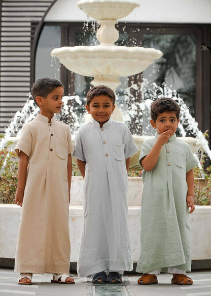 light-grey Muslin Dishdasha For Boys