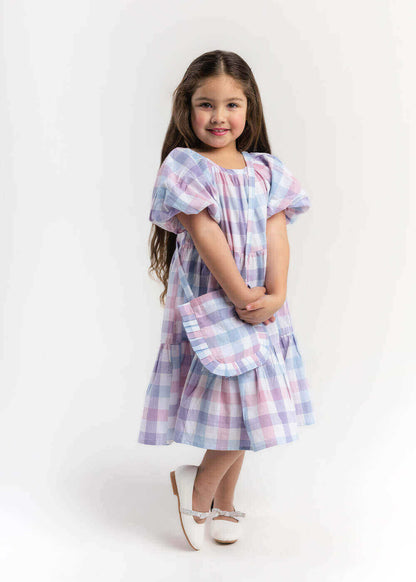 Dark Pink Gergean Dress With Bag For Girls 2023