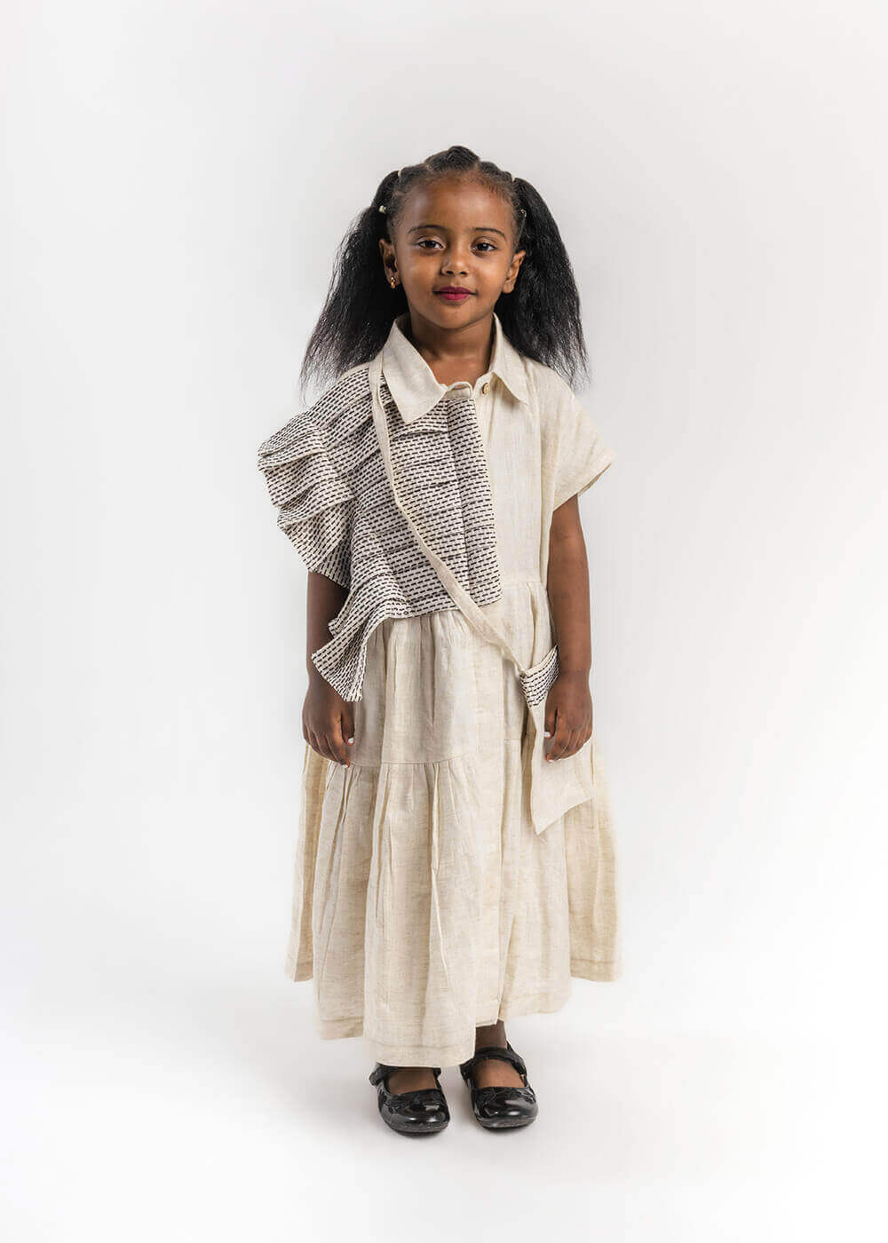 Beige Gergean Dress With Bag For Girls 2023