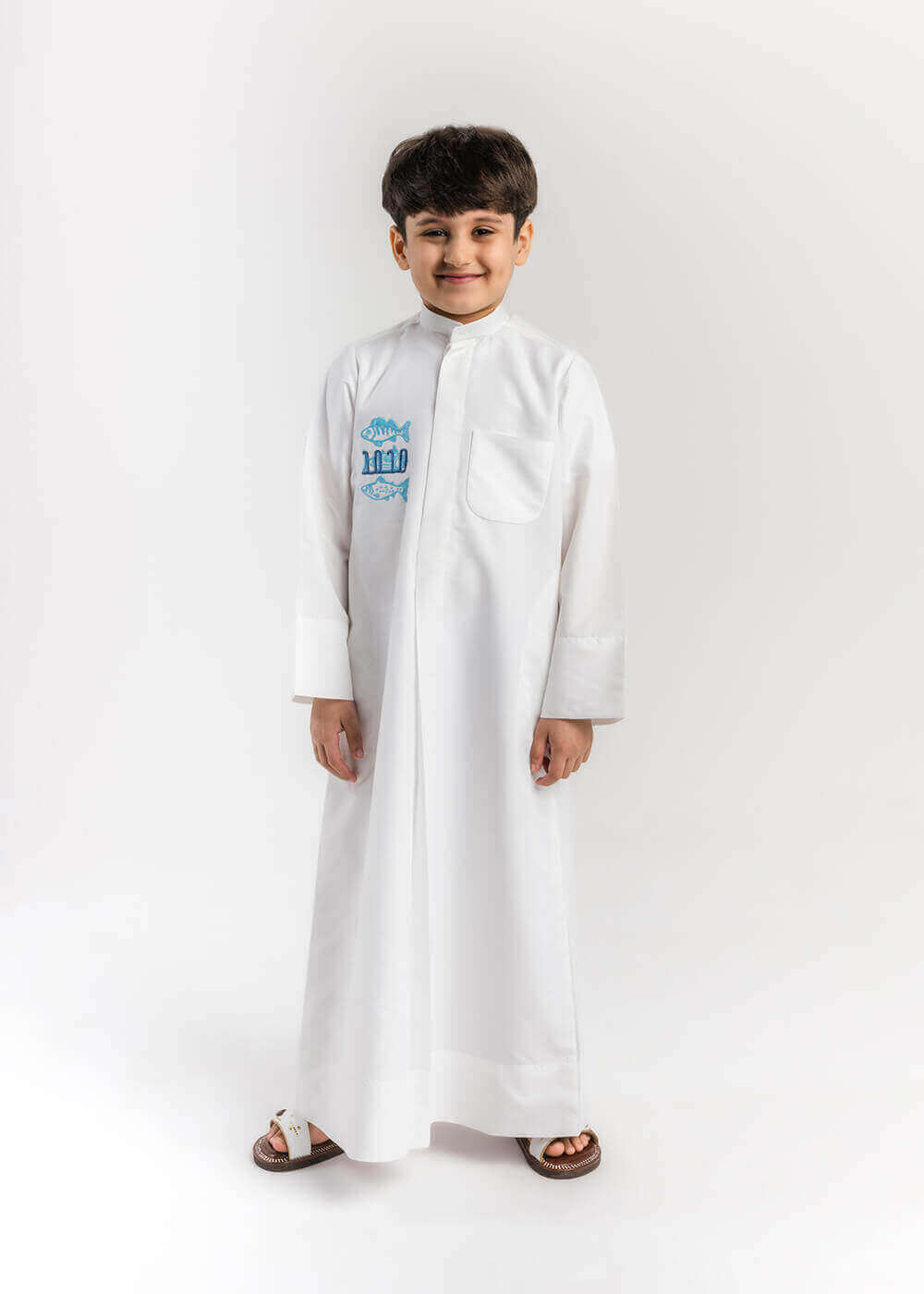 White Summer Dishdasha Al Jazeera For Kids - Marine Edition (With Name Embroidery)