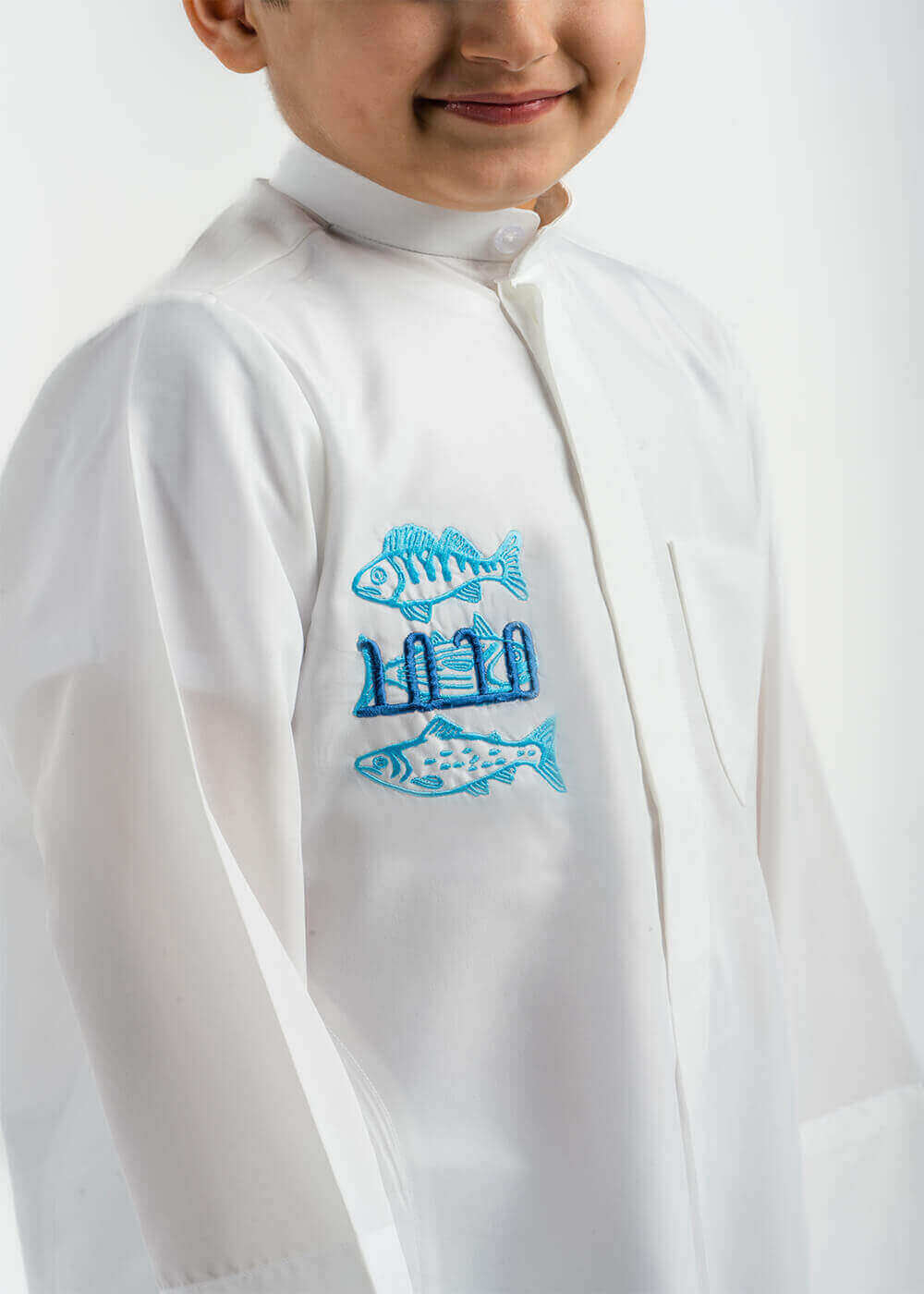 White Summer Dishdasha Al Jazeera For Kids - Marine Edition (With Name Embroidery)