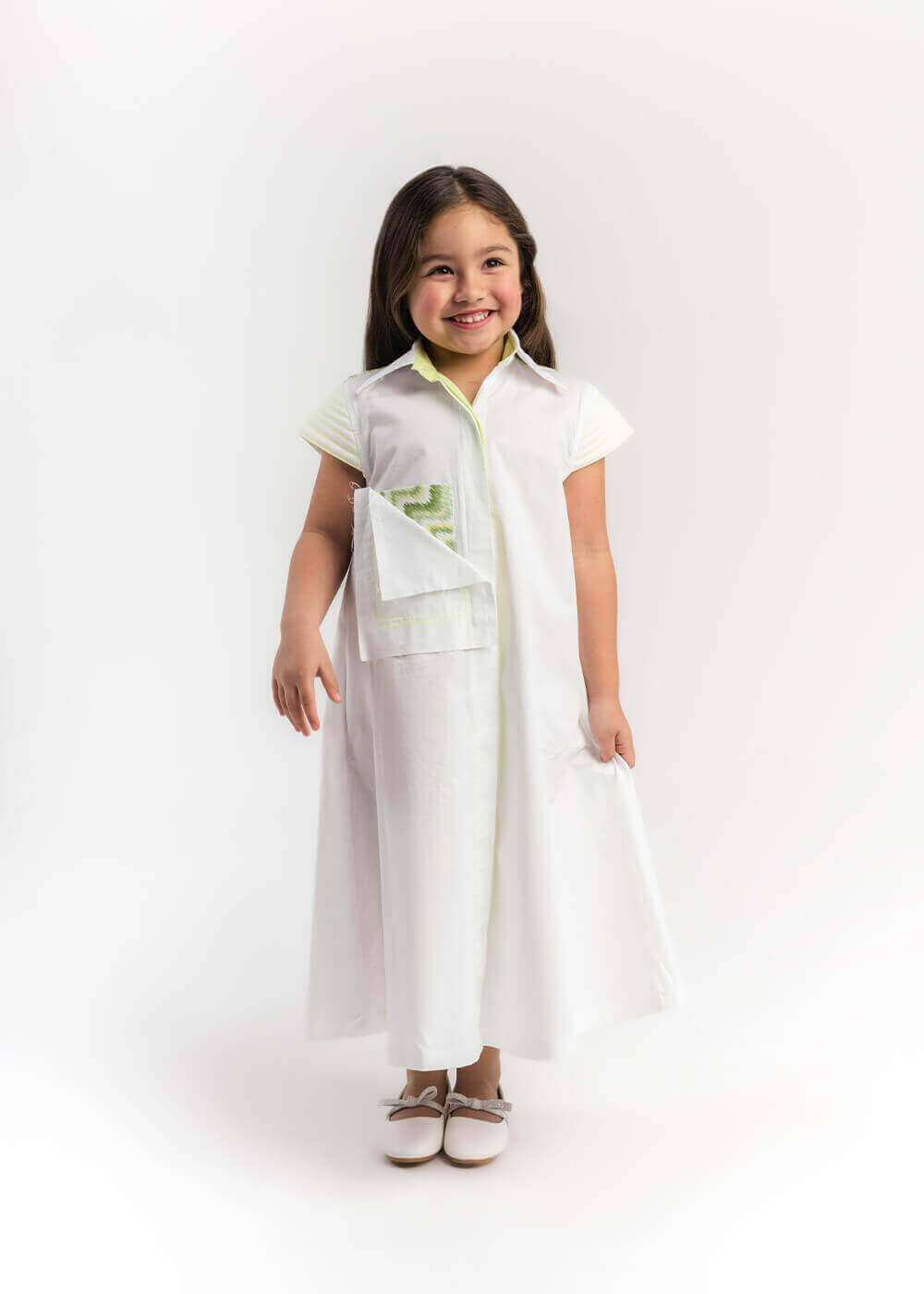 23SS1TB497309 Multi-Color Long White Shirt With Shoulder Pattern For Girls