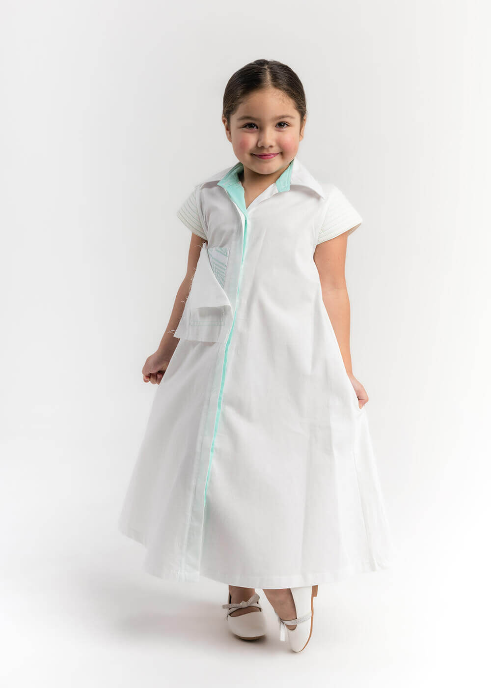 23SS1TB497308 White And Blue Long Shirt For Girls