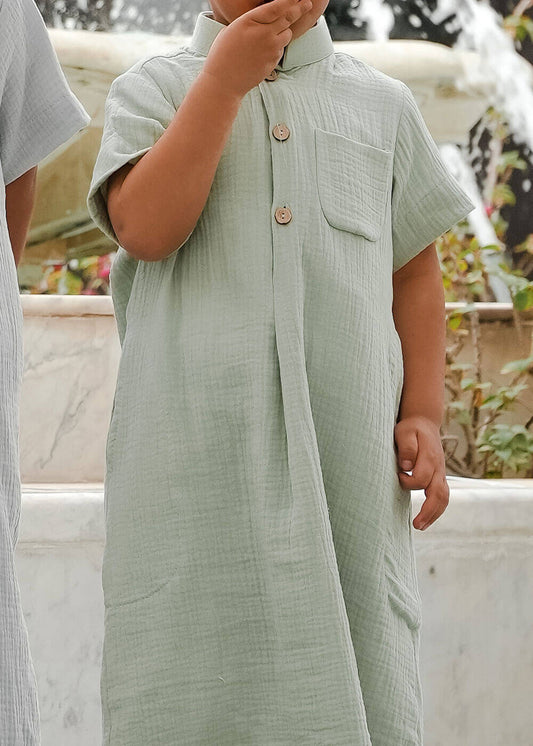 Green Muslin Dishdasha For Boys