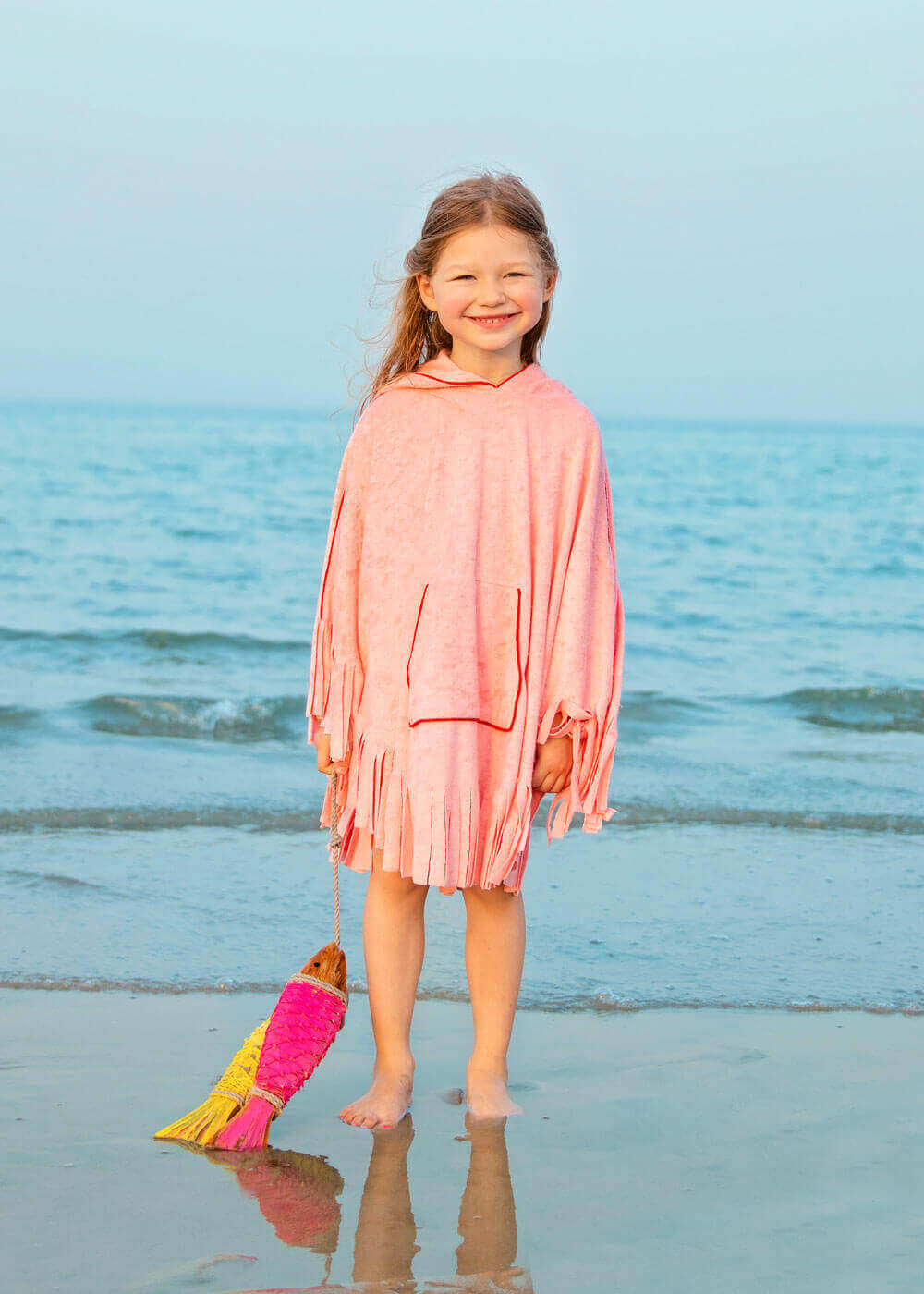 Pastel Pink Fringe Towel Cape For Girls (With Name Embroidery Option)