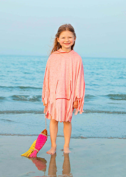 Pastel Pink Fringe Towel Cape For Girls (With Name Embroidery Option)