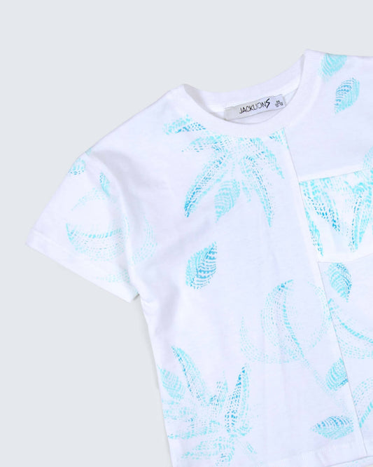 White And Blue Print T-Shirt For Kids