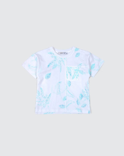 White And Blue Print T-Shirt For Kids