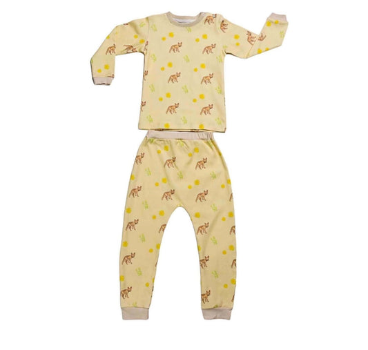 Pastel Yellow Fox Top And Pajama - Long sleeves Set