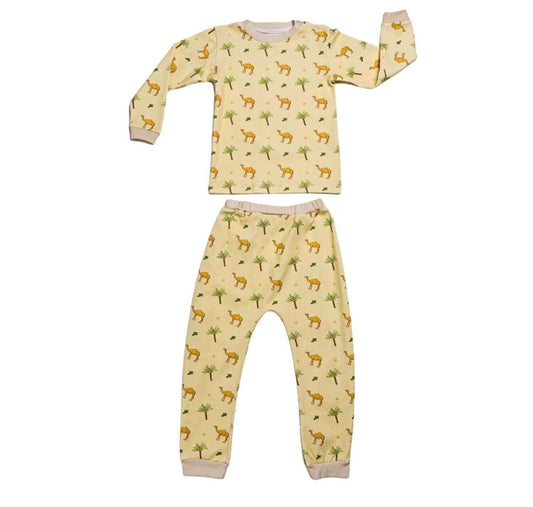 Pastel Yellow Camel Top And Pajama - Long sleeves Set