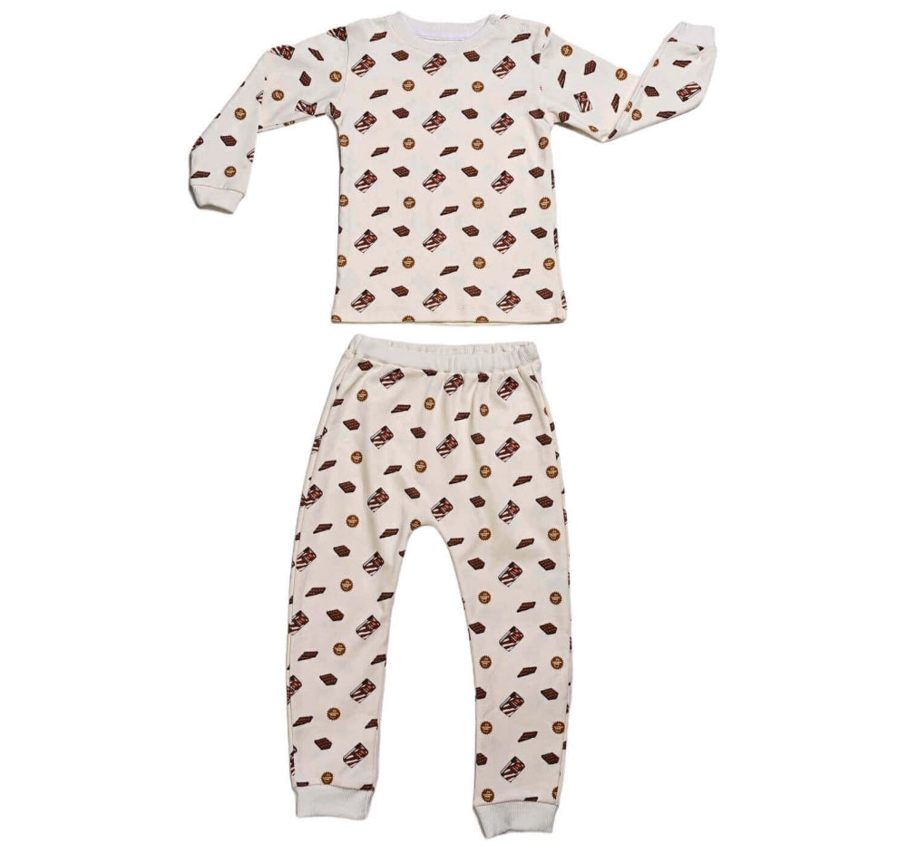 White Choco Milk Top And Pajama - Long sleeves Set