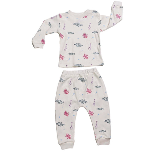 White Fish Top And Pajama - Long sleeves Set