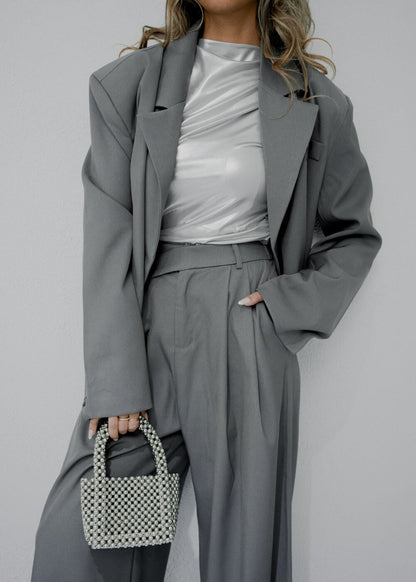 7379 Grey Blazer And Pant Set For Women