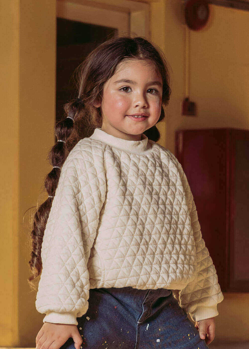 Beige Patterned Winter Top For Kids