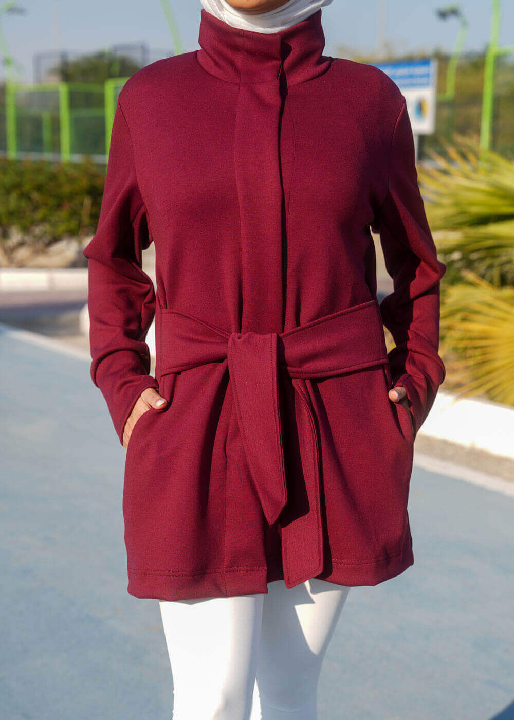 7473 Not So Basic Maroon Long Jacket For Women