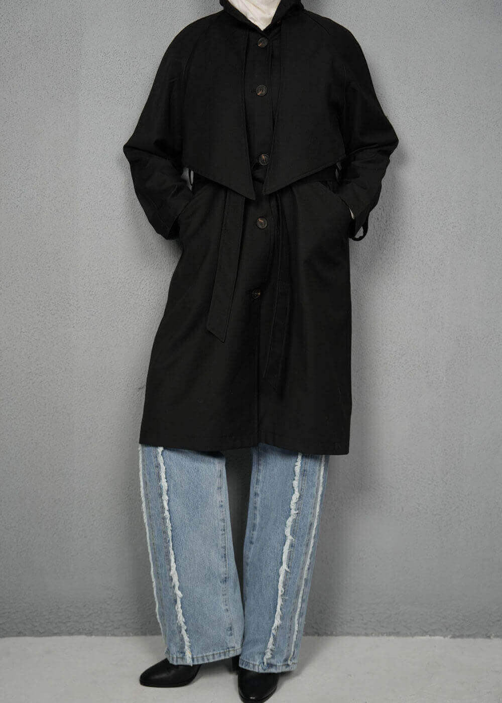 7507 Black Trench Coat For Women