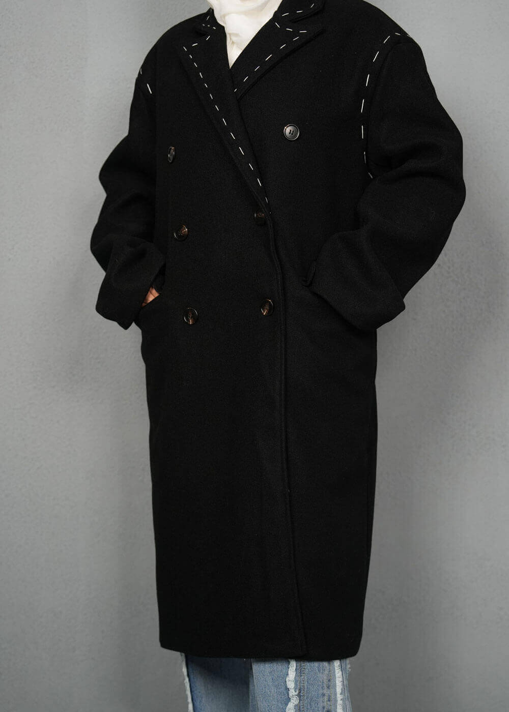 7456 Black Big Size Trench Coat For Women Thoubi 7456 black big size trench coat for women thoubi