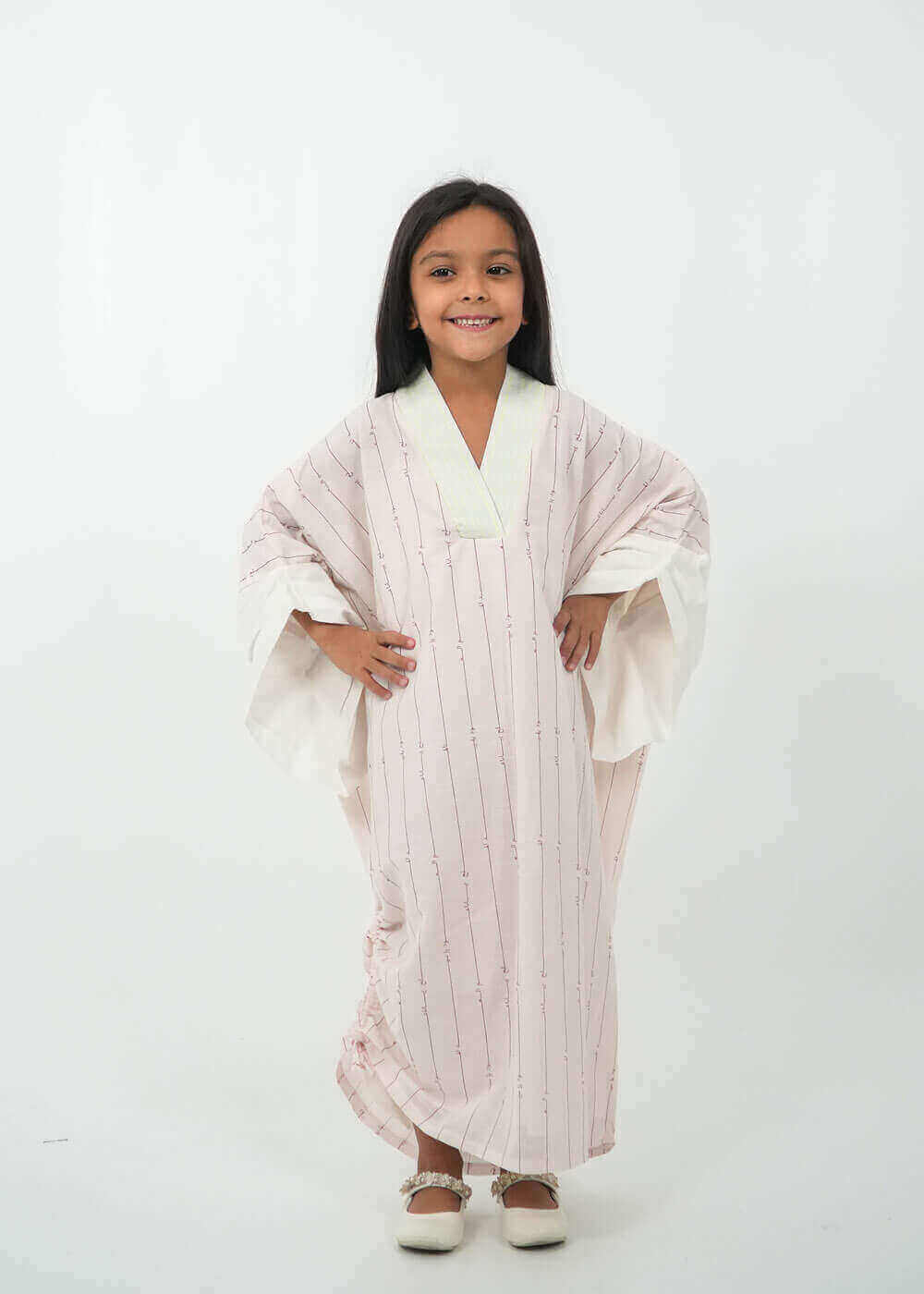 White Kimono With Maroon Arabic Font Dress For Girls