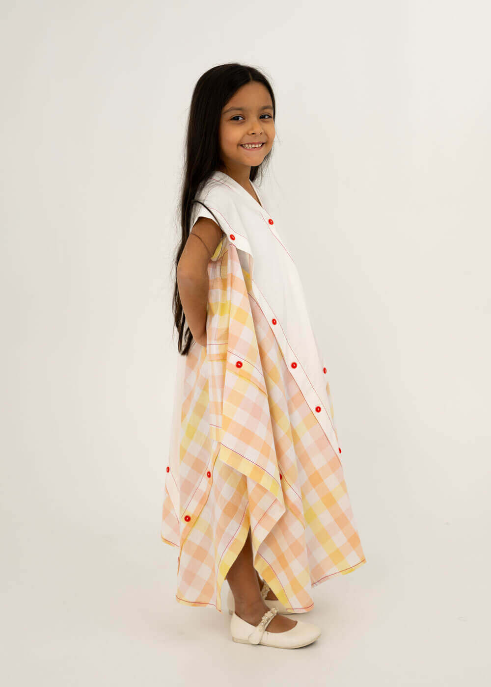 Yellow Orange Checkered Daraa For Girls