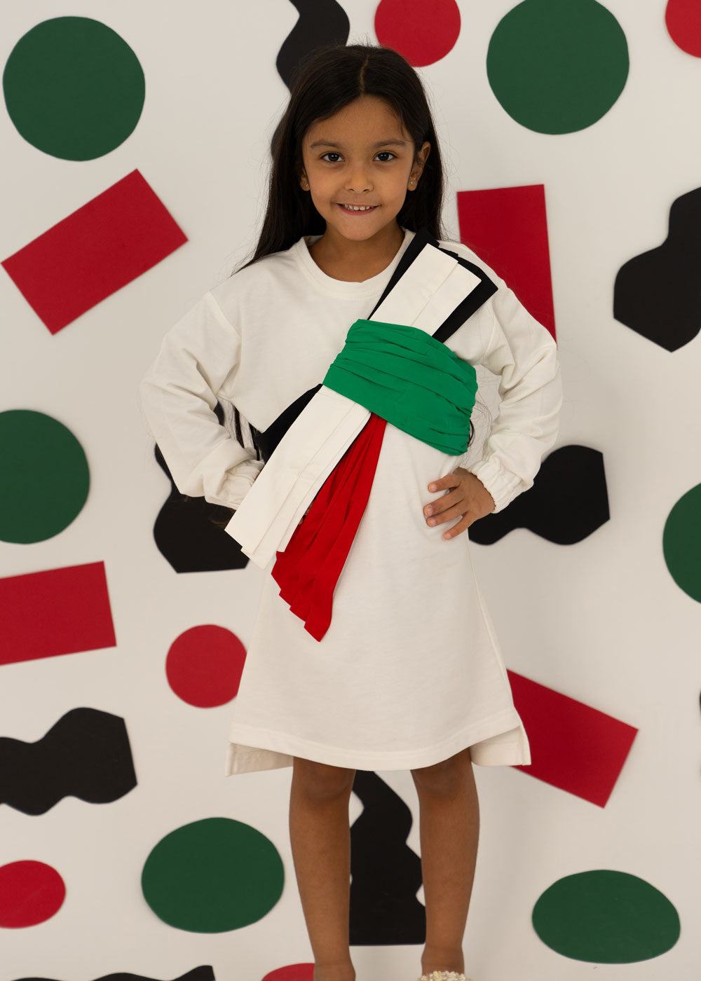 7474 White Tshirt With Kuwait Color Belt National Day For Girl KND-24