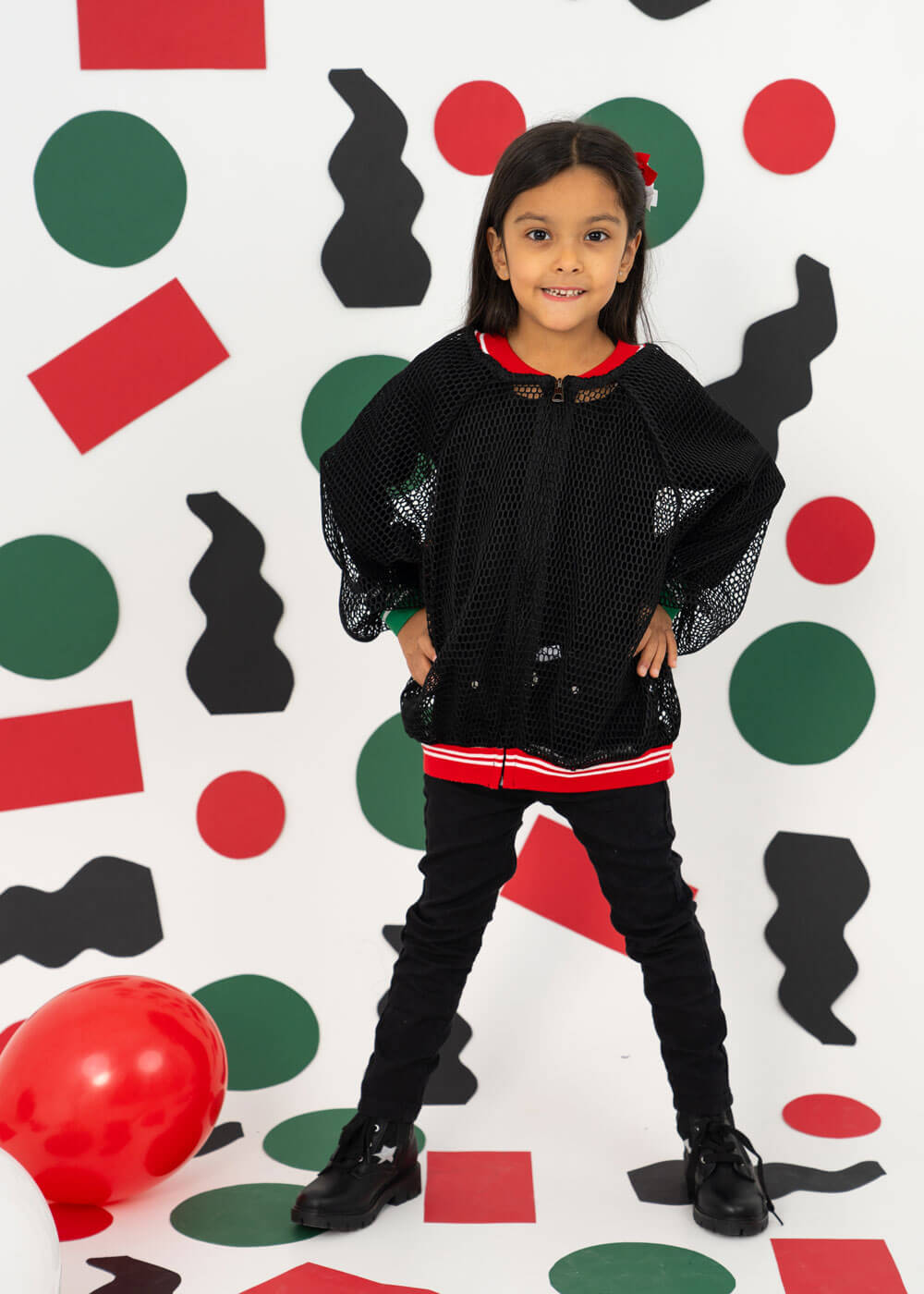 7475 Black Jacket With Kuwait Color National Day For Kids KND-24