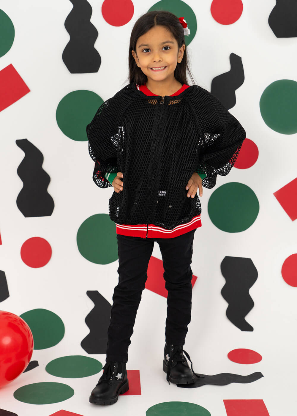7475 Black Jacket With Kuwait Color National Day For Kids KND-24