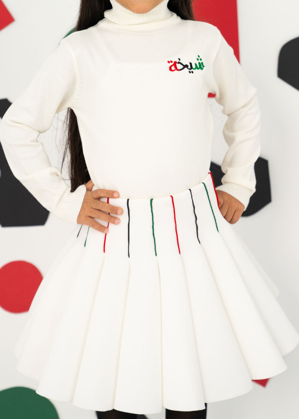 7519 White Skirt With Kuwait Color National Day For Girl KND-24