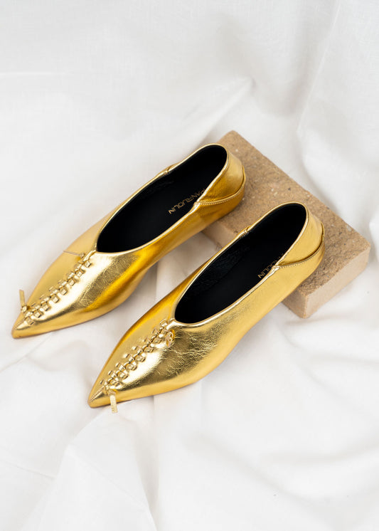 7366 Gold Formal Flats Shoes For Women SS0-24