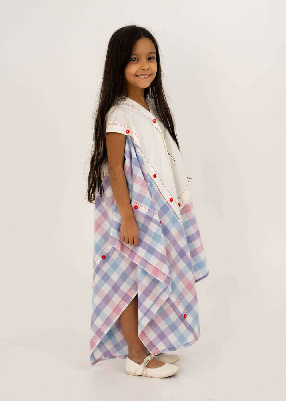 Pink Blue Checkered Daraa For Girls