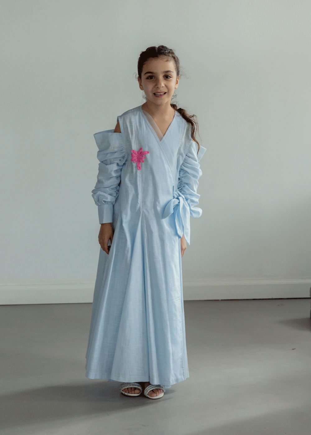 7530 Blue Linen Dress Ramadan For Girls RAM-24