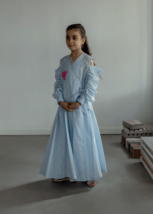 7530 Blue Linen Dress Ramadan For Girls RAM-24