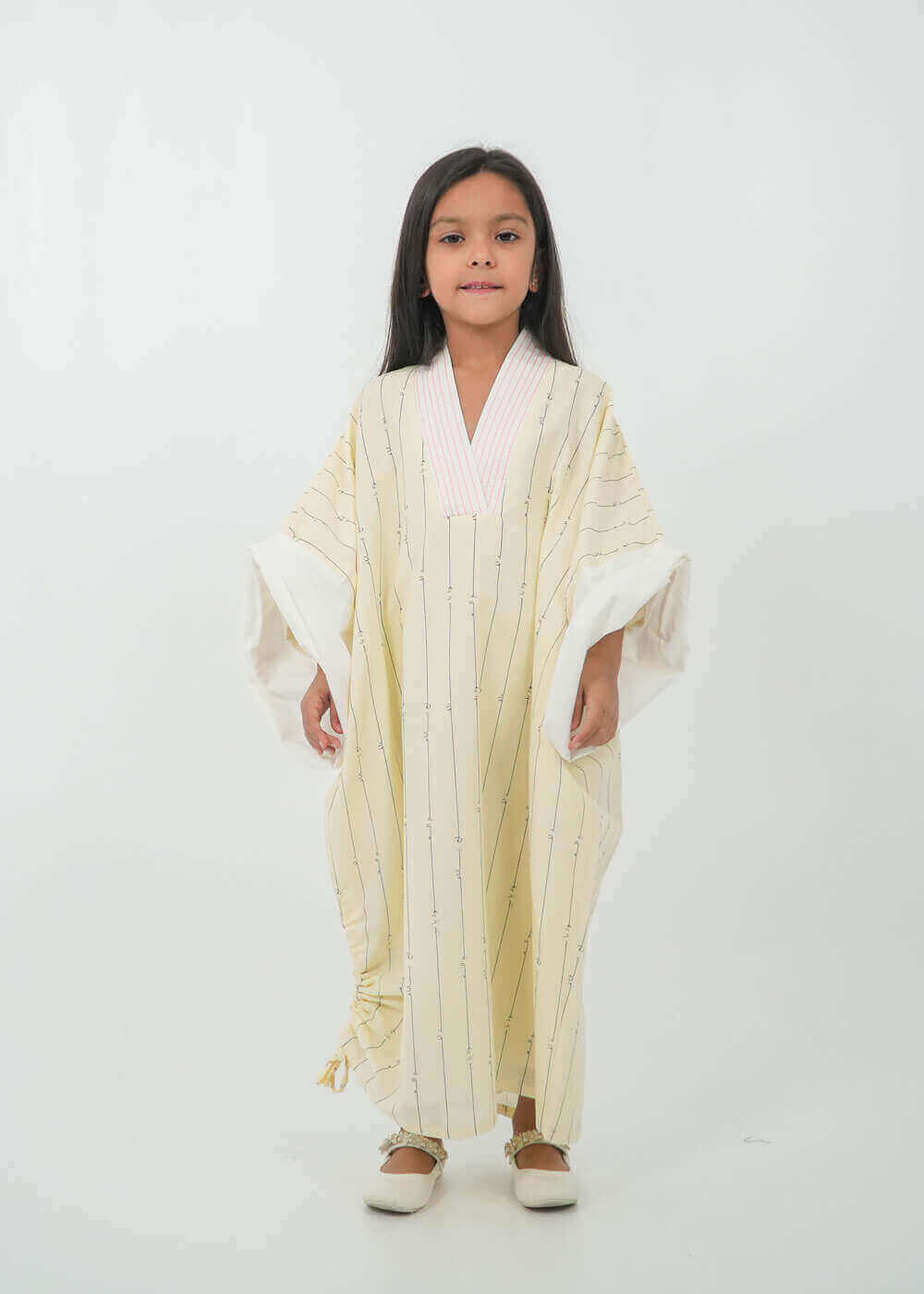 Parmesan Yellow Kimono Arabic Font Dress For Girls