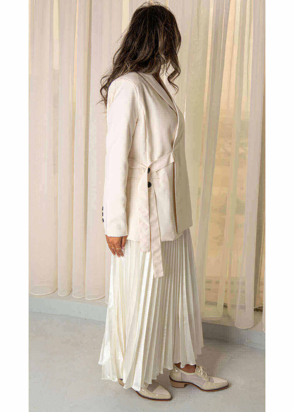 7489 off-white Blazer With off-white Skirt Set For Women