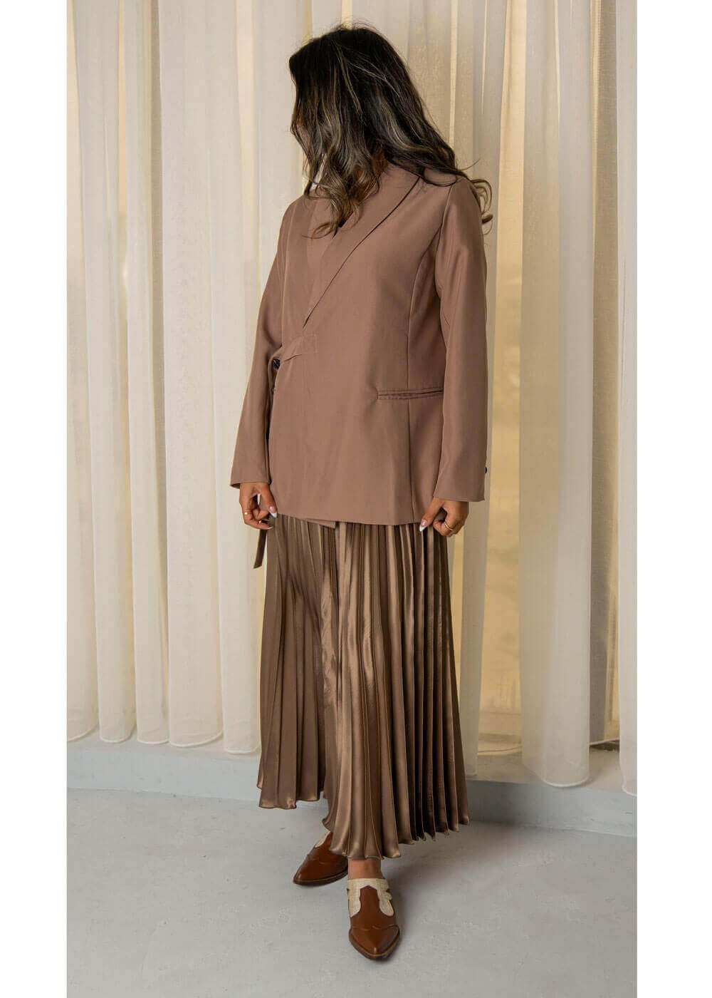 7489 Brown Blazer With Brown Skirt Set For Women